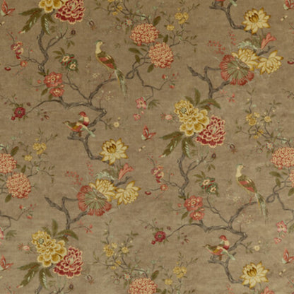 Oriental Bird Velvet Fabric by G P & J Baker in Mole