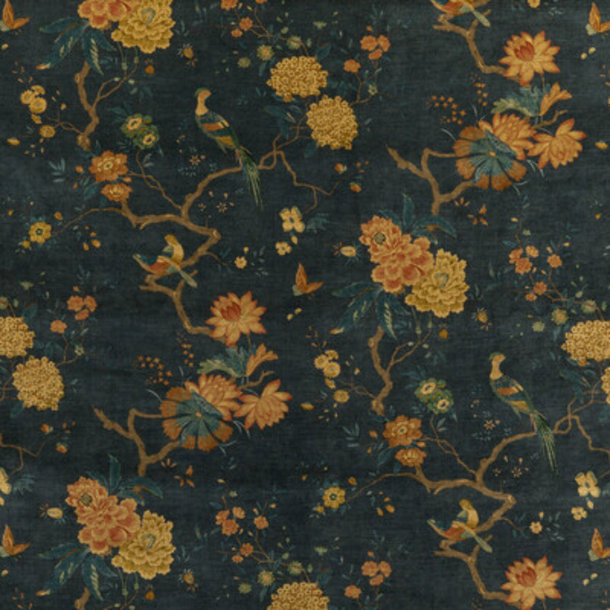 Oriental Bird Velvet Fabric by G P & J Baker in Teal