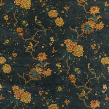 Oriental Bird Velvet Fabric by G P & J Baker in Teal
