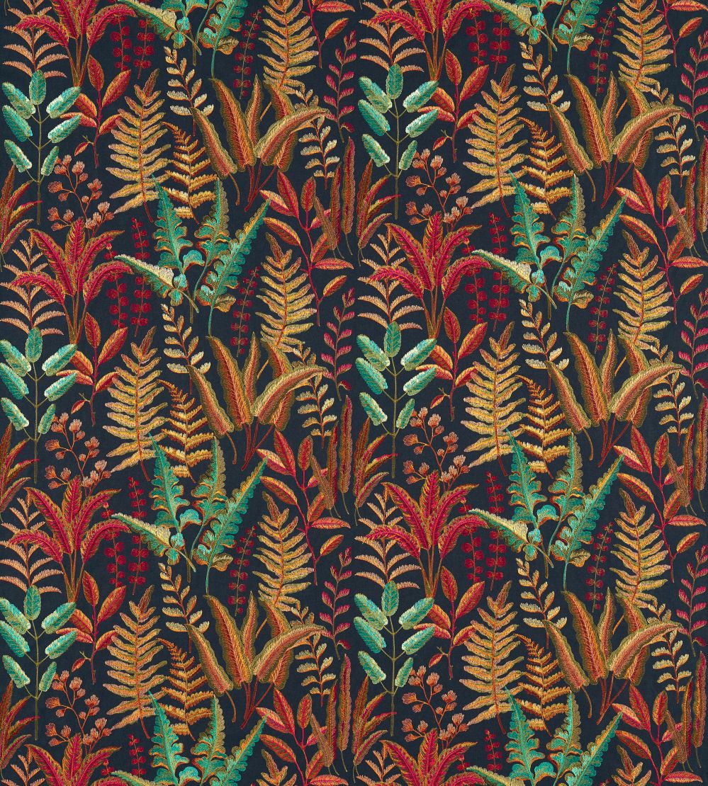 Bracken Embroidered Fabric by Clarke & Clarke Russet/Aqua