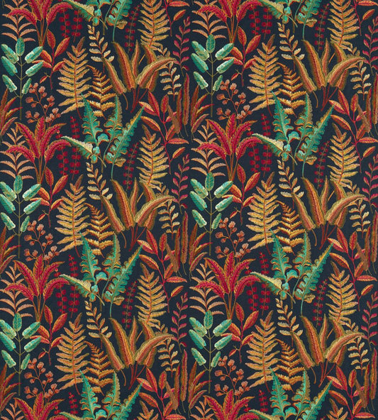 Bracken Embroidered Fabric by Clarke & Clarke Russet/Aqua