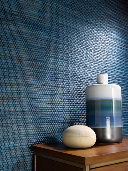 Braided Walls Grasscloth Wallpaper by Phillip Jeffries in Almond, shown installed in a room setting