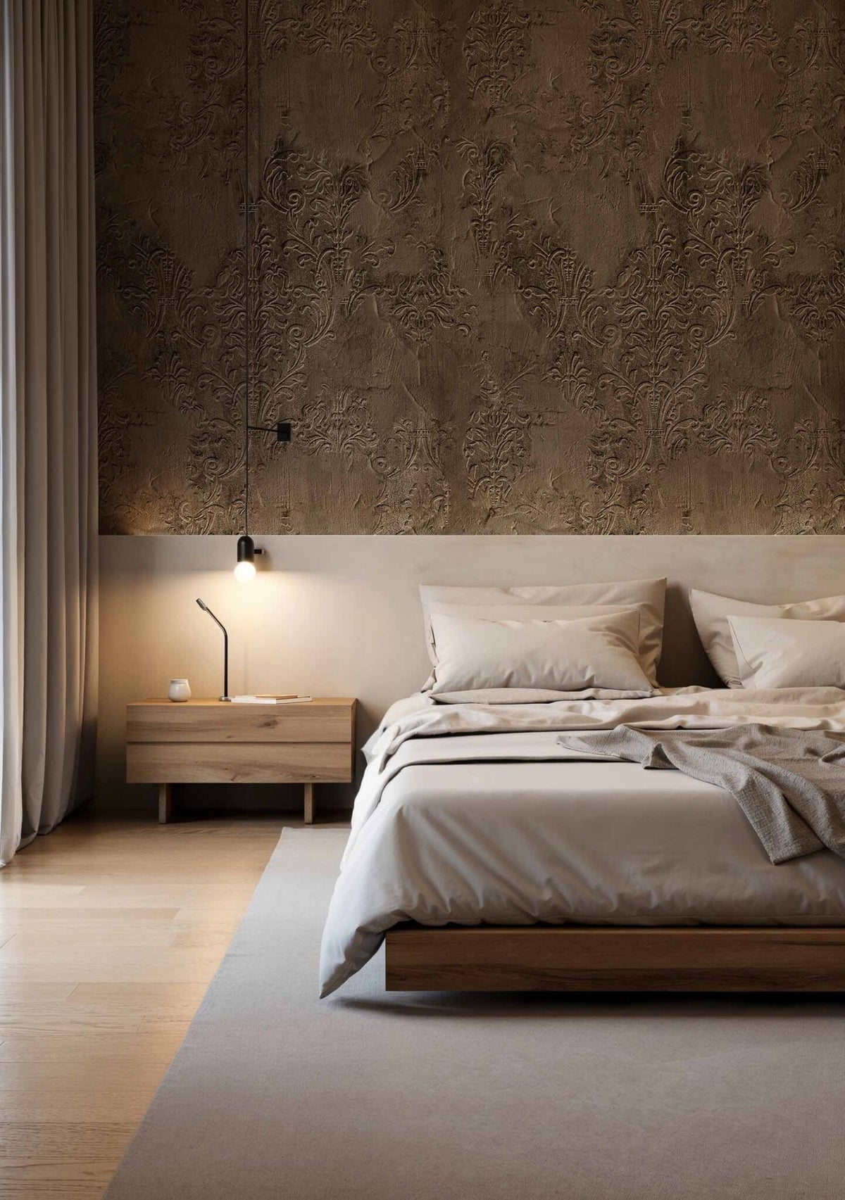 Brocade mural by Coordonné in Broken Wall, shown in a styled room