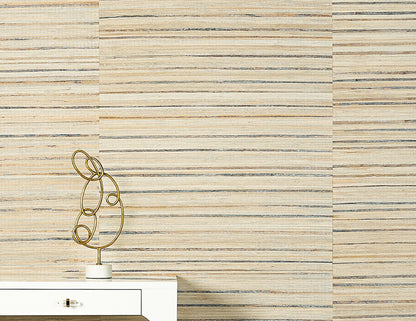 Bungalow Bark Grasscloth Wallpaper by Phillip Jeffries in Cedar Ash, shown installed in a room setting