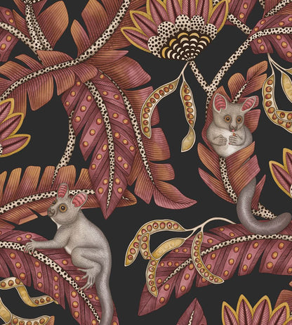 Bush Baby Wallpaper by Cole & Son Crimson & Marigold on Charcoal