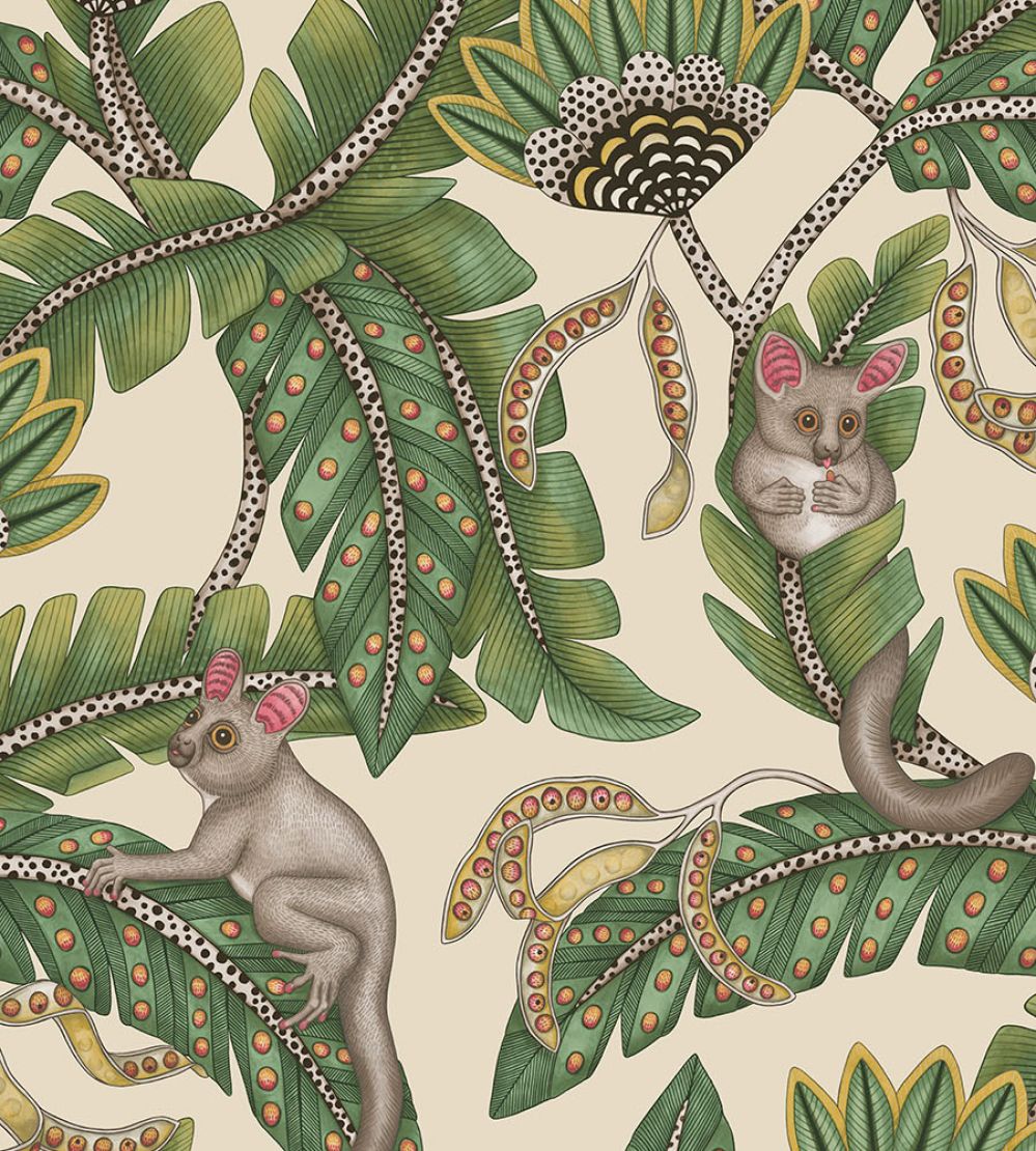 Bush Baby Wallpaper by Cole & Son Sage & Chartreuse on Parchment