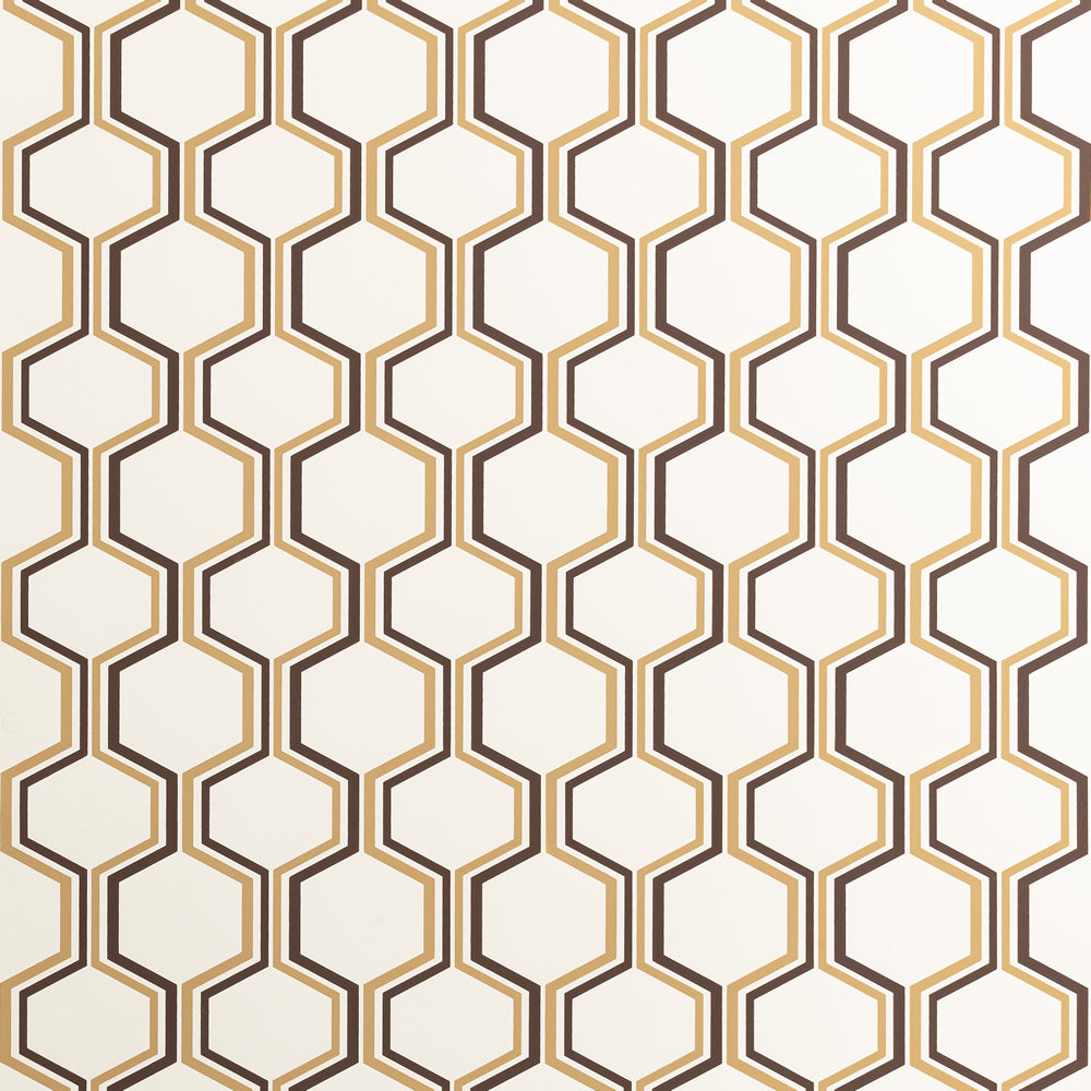 Camino Camel / Brown on Almost White wallpaper by Quadrille