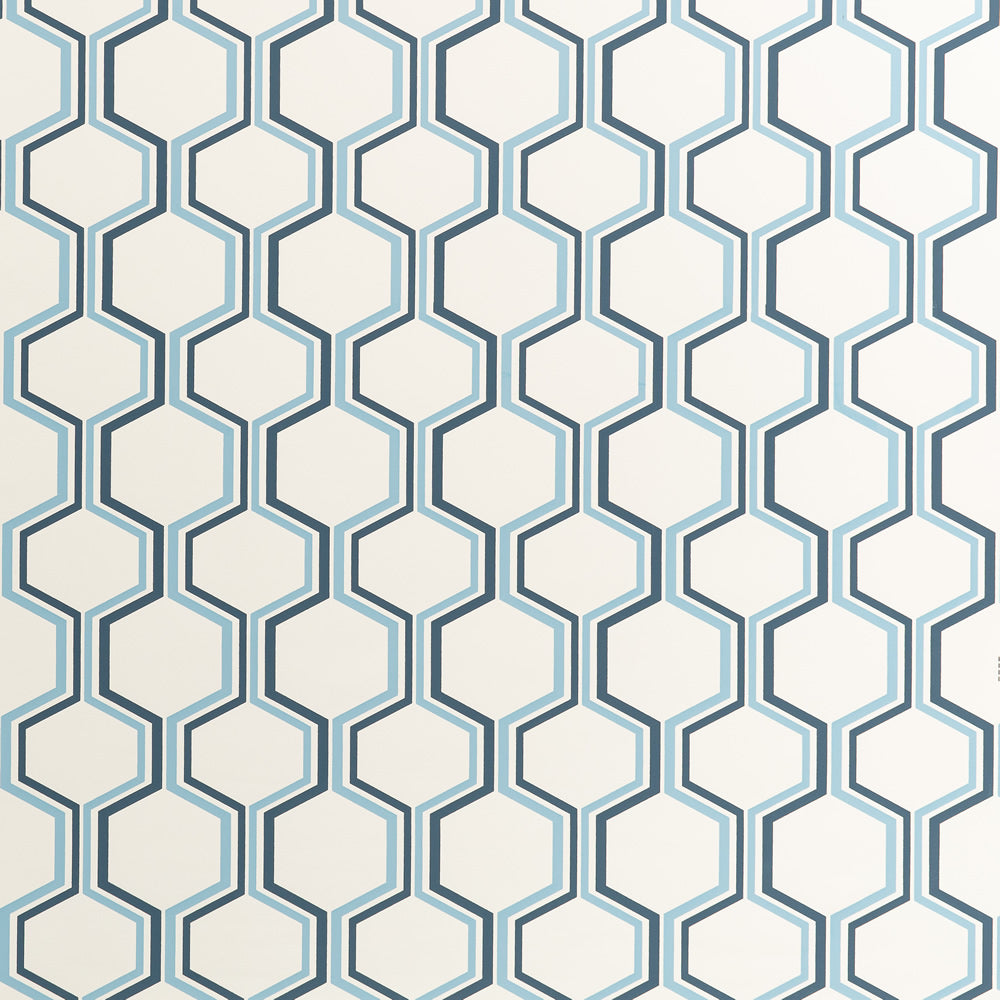 Camino Medium Blue / Slate on Almost White wallpaper by Quadrille