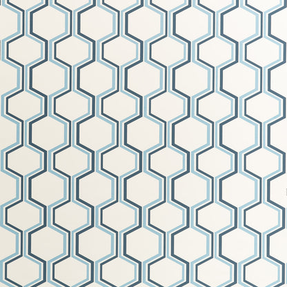 Camino Medium Blue / Slate on Almost White wallpaper by Quadrille