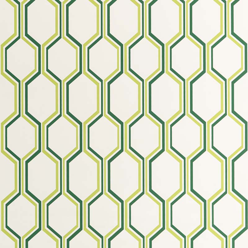 Camino Cactus / Green on Almost White wallpaper by Quadrille