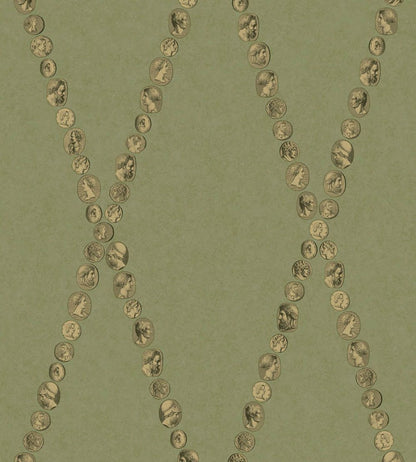 Cammei Wallpaper by Cole & Son Antique Gold on Olive