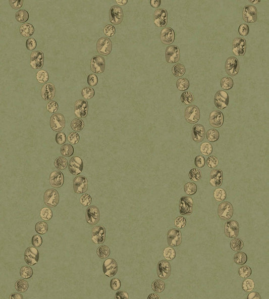 Cammei Wallpaper by Cole & Son Antique Gold on Olive