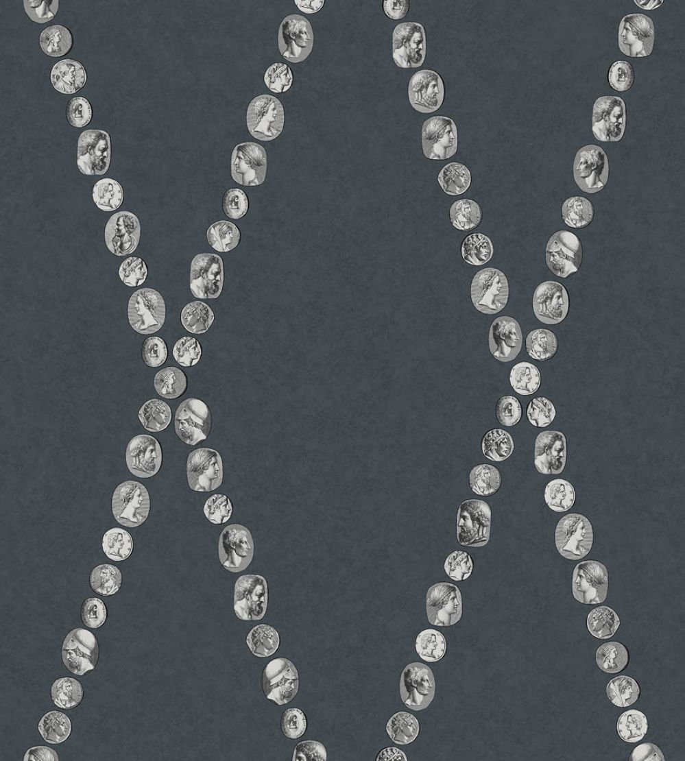 Cammei Wallpaper by Cole & Son Silver on Ink