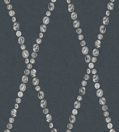 Cammei Wallpaper by Cole & Son Silver on Ink