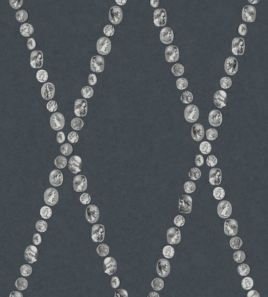 Cammei Wallpaper by Cole & Son Silver on Ink