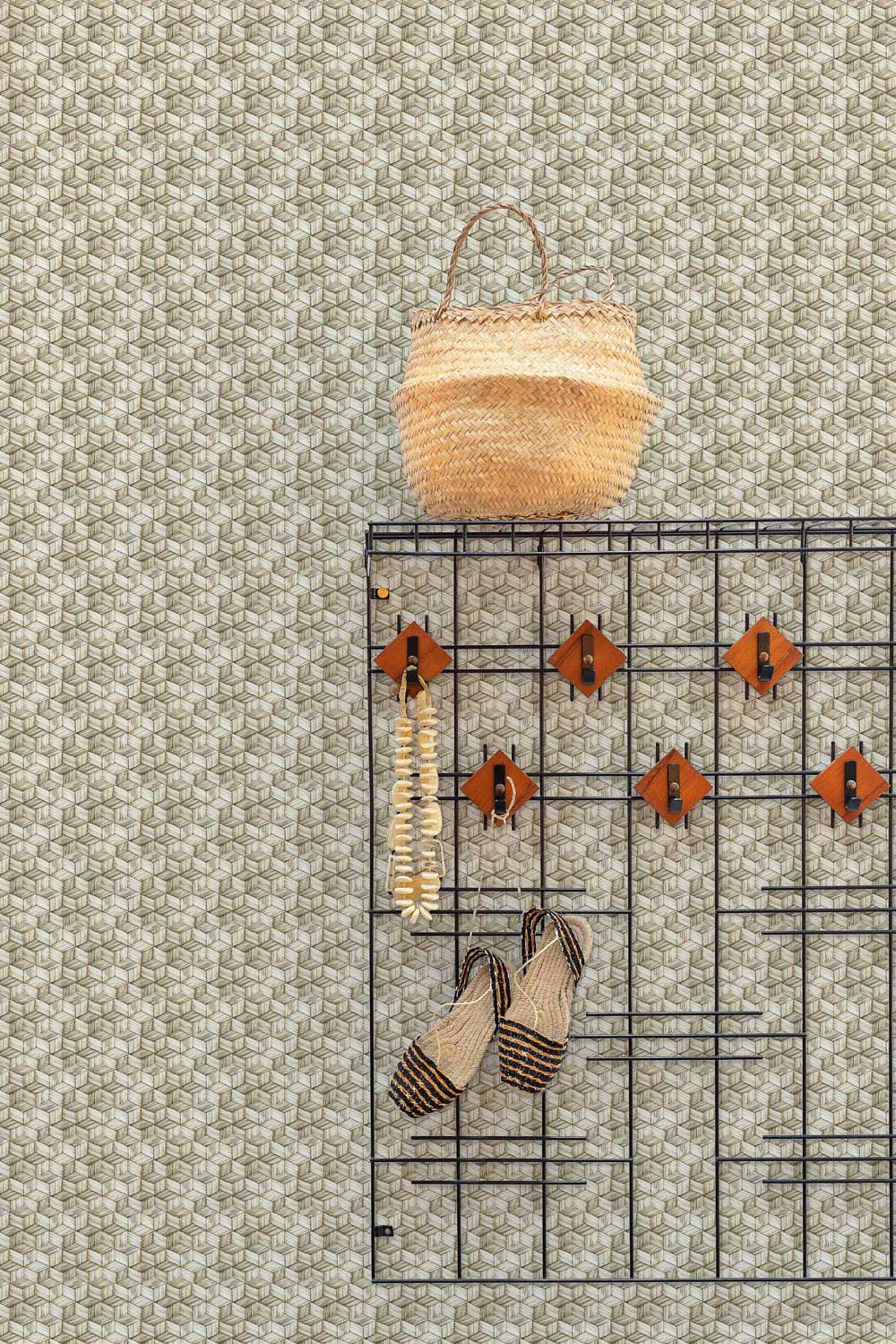 Campanet wallpaper by Coordonné in Brown, shown in a styled room