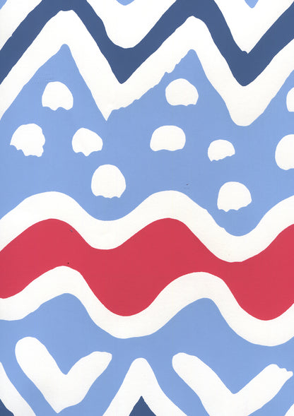 Cap Ferrat Navy Blue Red on White wallpaper by Alan Campbell
