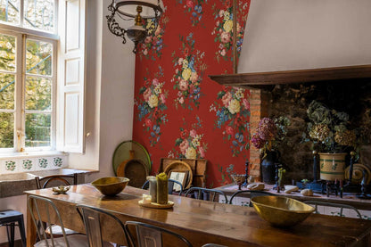 Carmen wallpaper by Coordonné in Carmesí, shown in a styled room