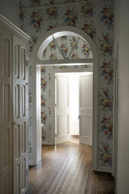 Carmen wallpaper by Coordonné in Cisne, shown in a styled room