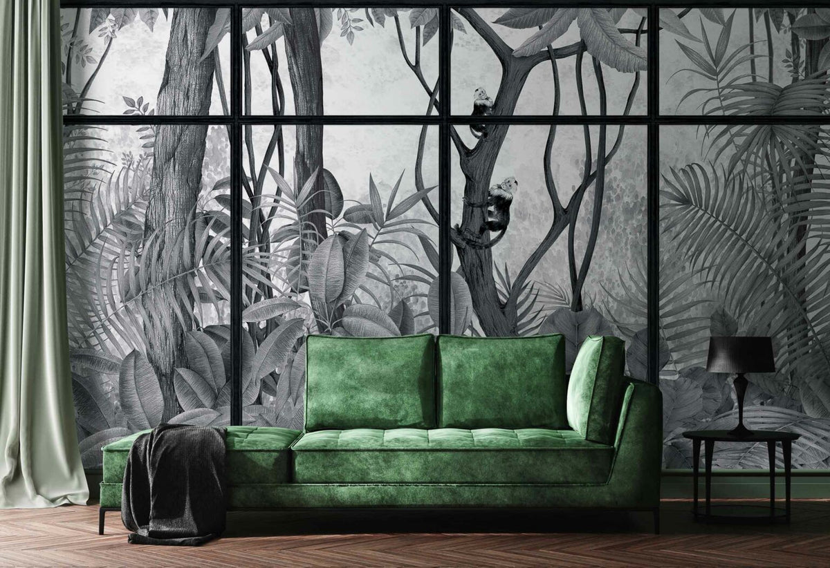 Casa de Vidro mural by Coordonné in Off Frame, shown in a styled room