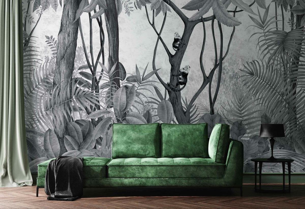 Casa de Vidro mural by Coordonné in Off, shown in a styled room