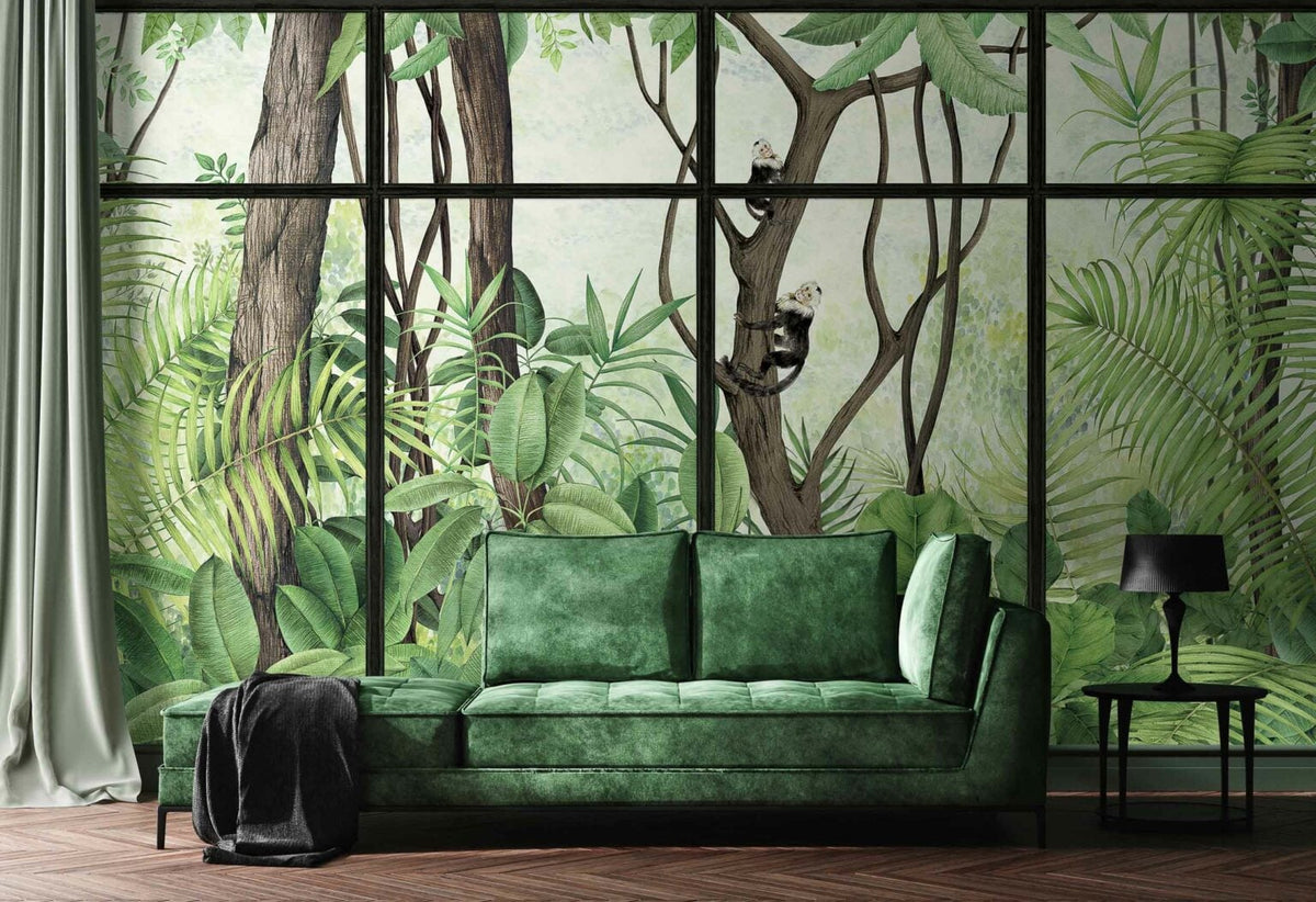 Casa de Vidro mural by Coordonné in Sunrise Frame, shown in a styled room