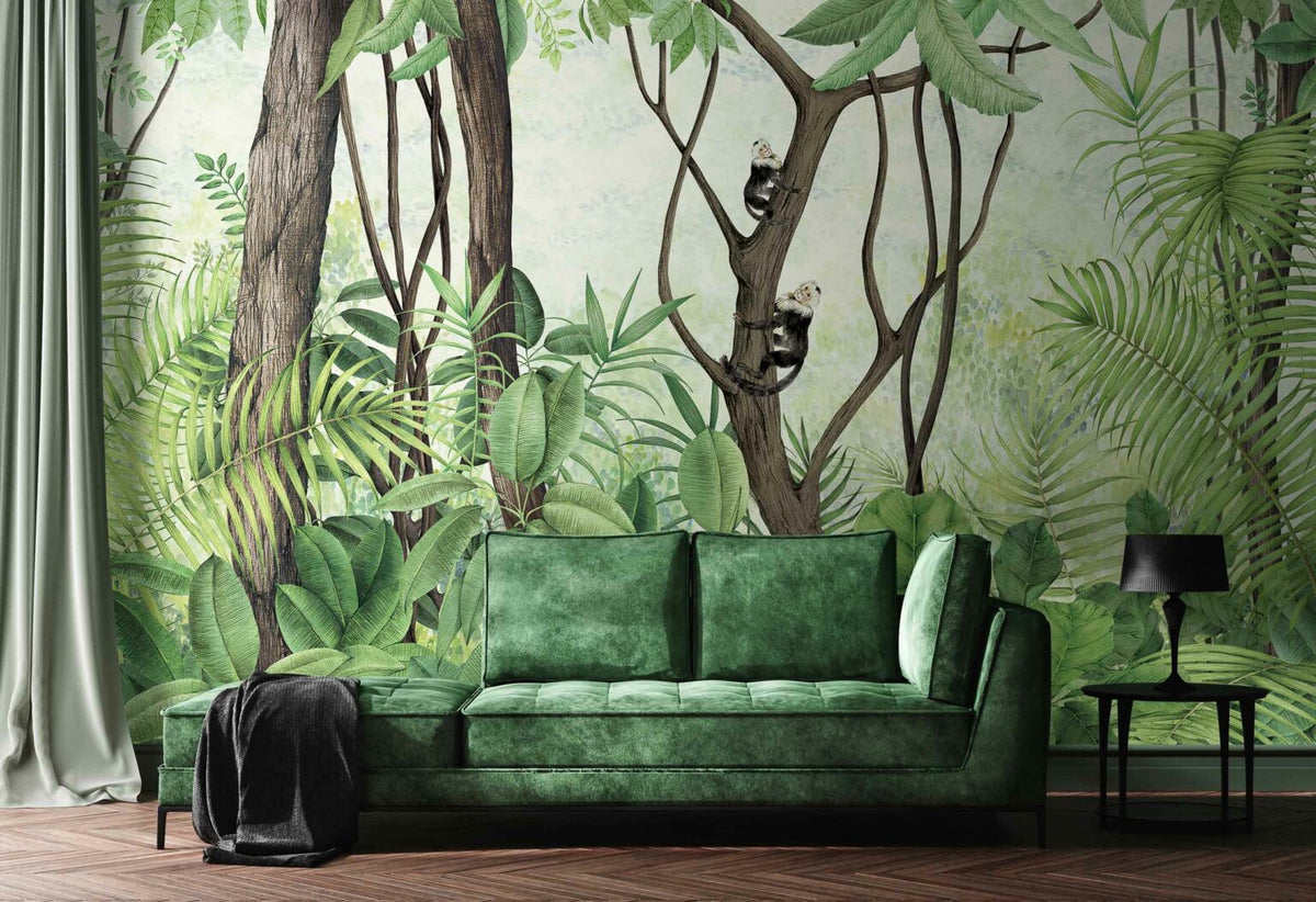 Casa de Vidro mural by Coordonné in Sunrise, shown in a styled room