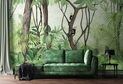 Casa de Vidro mural by Coordonné in Sunrise, shown in a styled room