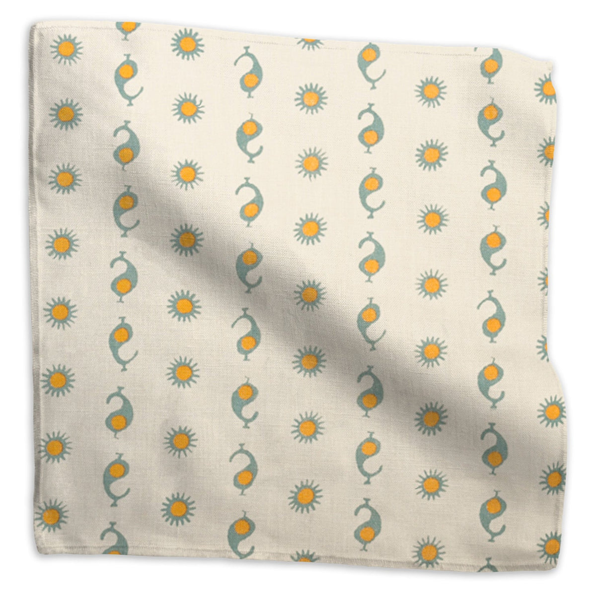 Casablanca Natural Fabric by Kathryn M. Ireland in Natural/Sky/Mustard