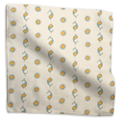 Casablanca Natural Fabric by Kathryn M. Ireland in Natural/Sky/Mustard