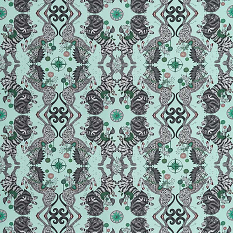 Caspian Satin Aqua fabric by Clarke & Clarke