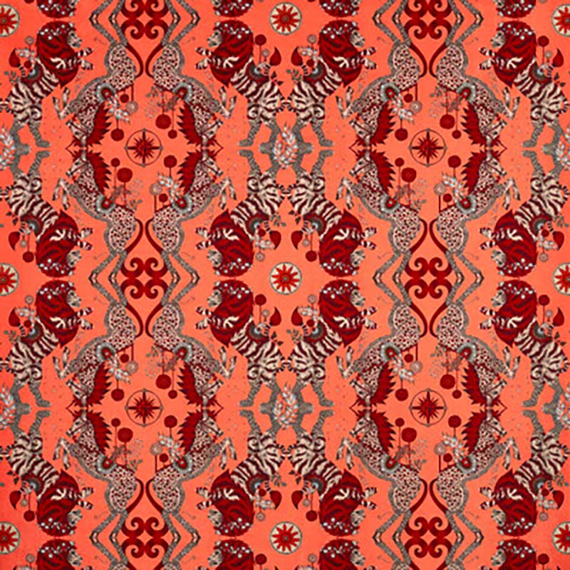 Caspian Coral velvet fabric by Clarke & Clarke