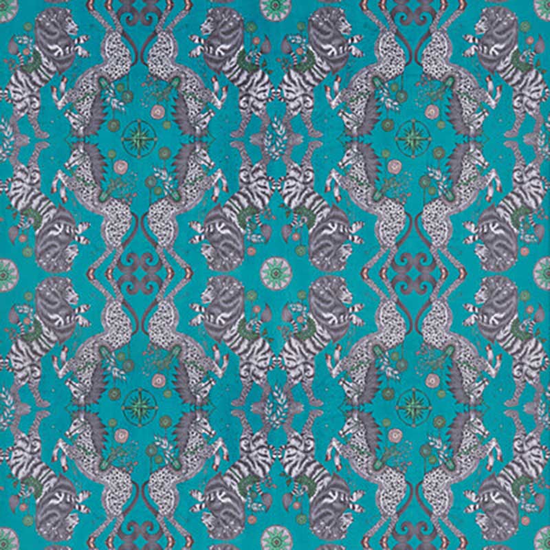 Caspian Teal velvet fabric by Clarke & Clarke