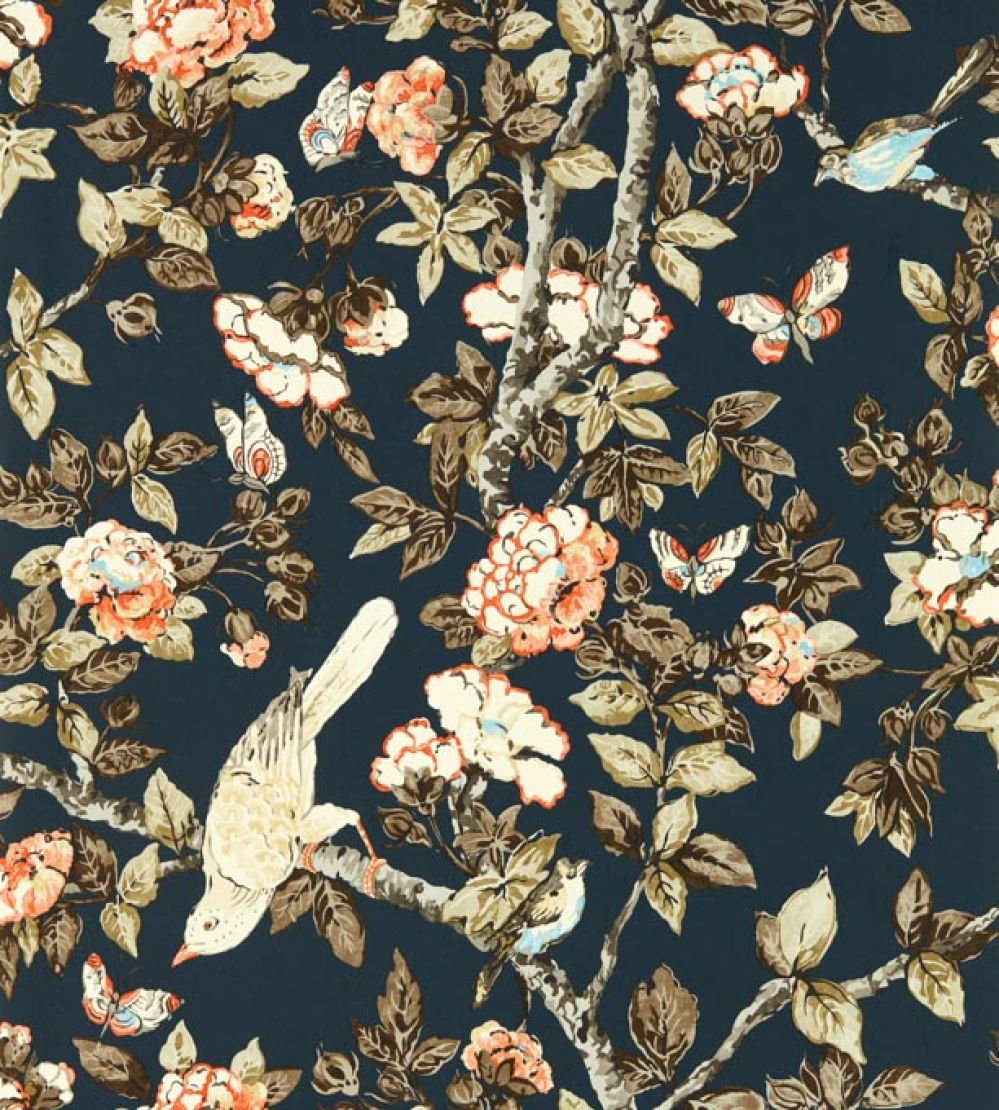 Caverley Wallpaper by Sanderson Indigo Blue/Rowan Berry