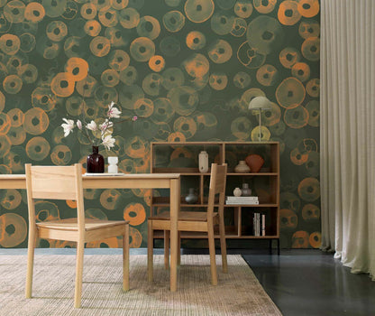 Cellular Patterns mural by Coordonné in Amber, shown in a styled room