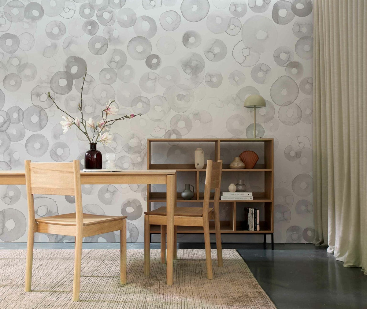 Cellular Patterns mural by Coordonné in Ice, shown in a styled room