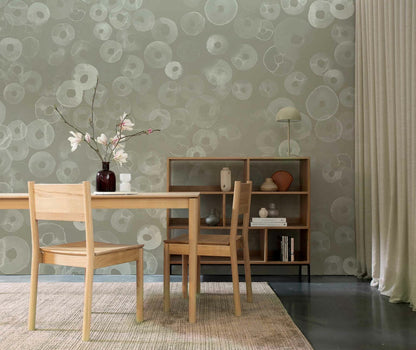 Cellular Patterns mural by Coordonné in Quartz, shown in a styled room