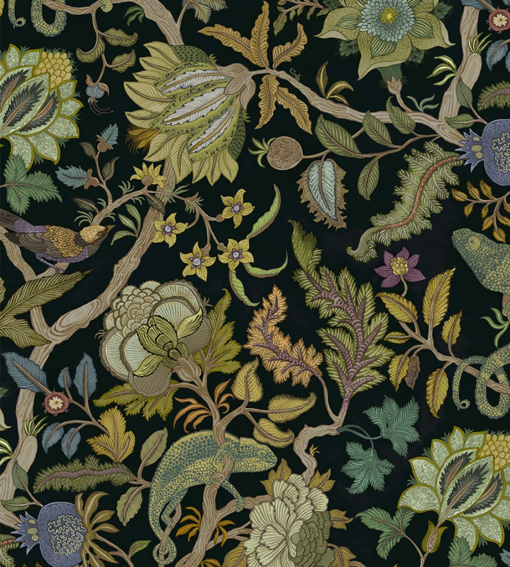 Chameleon Trail Wallpaper by Josephine Munsey Black and Green