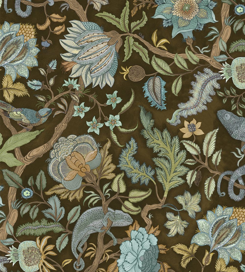 Chameleon Trail Wallpaper by Josephine Munsey Dark Brown and Blue