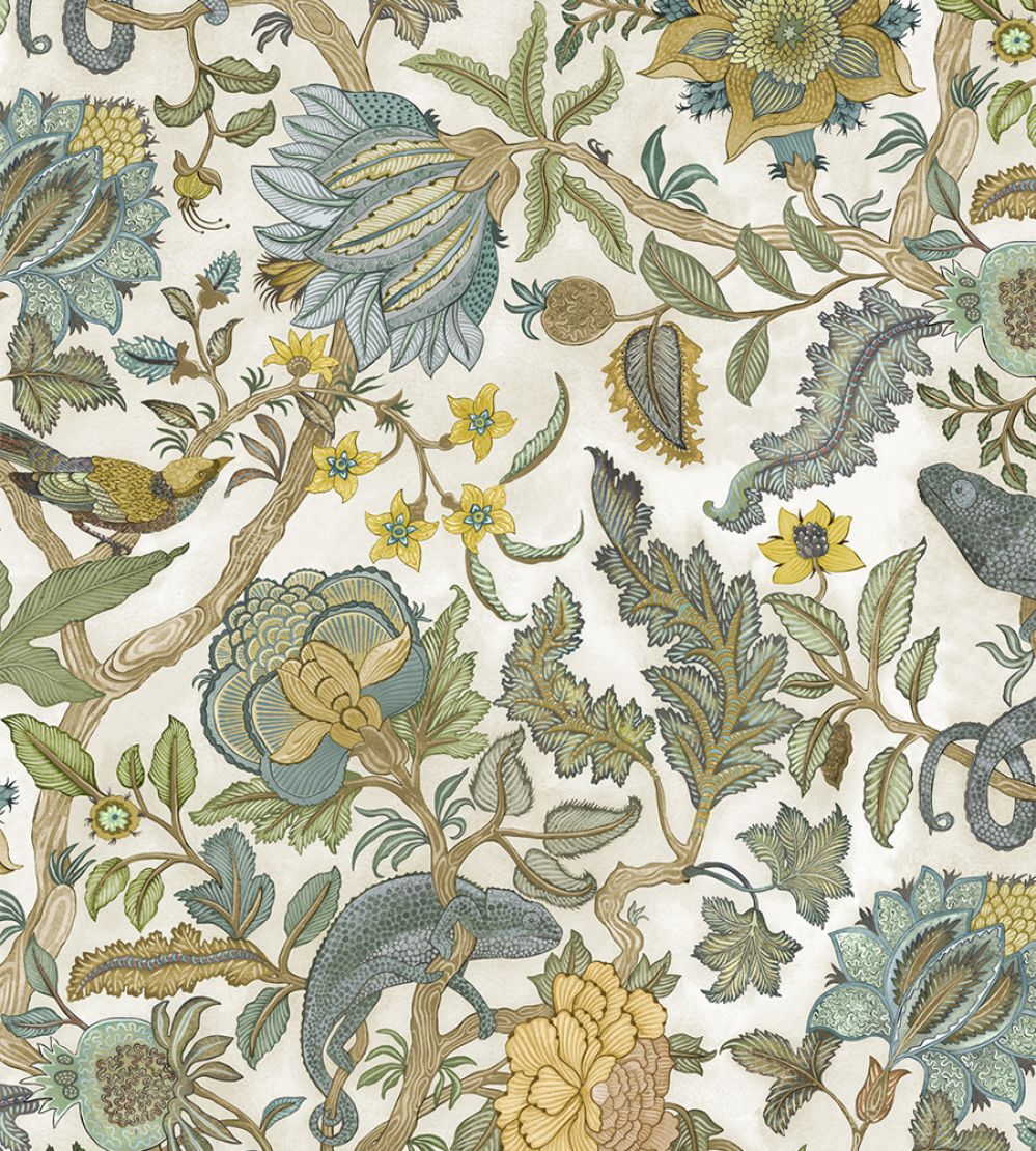 Chameleon Trail Wallpaper by Josephine Munsey Lemon and Light Blue