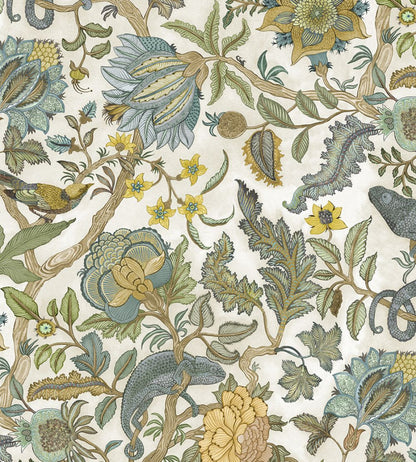 Chameleon Trail Wallpaper by Josephine Munsey Lemon and Light Blue
