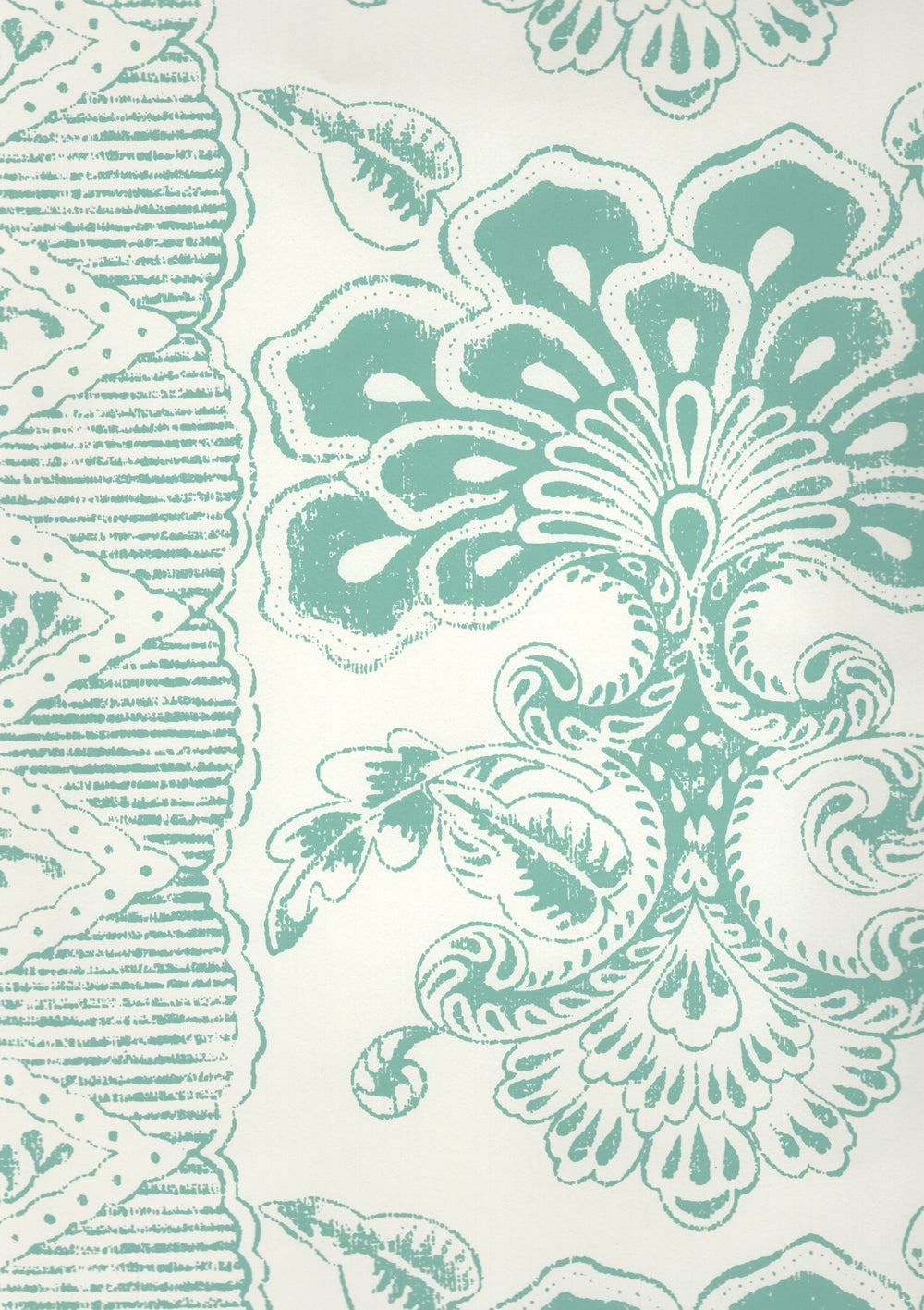 Chantilly Stripe Soft Teal on Almost White wallpaper by Quadrille