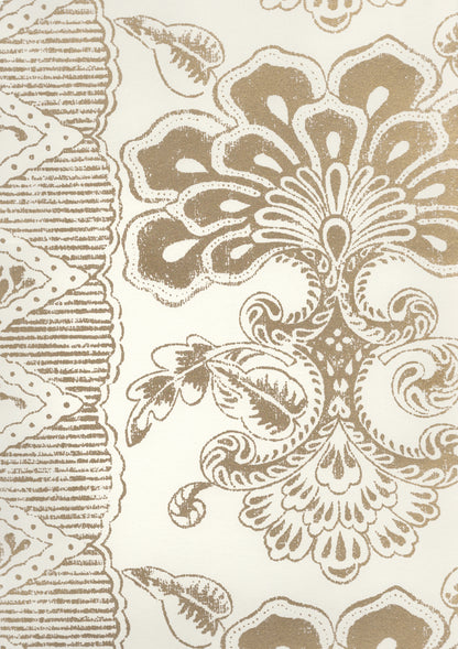 Chantilly Stripe Metallic Gold on Almost White wallpaper by Quadrille
