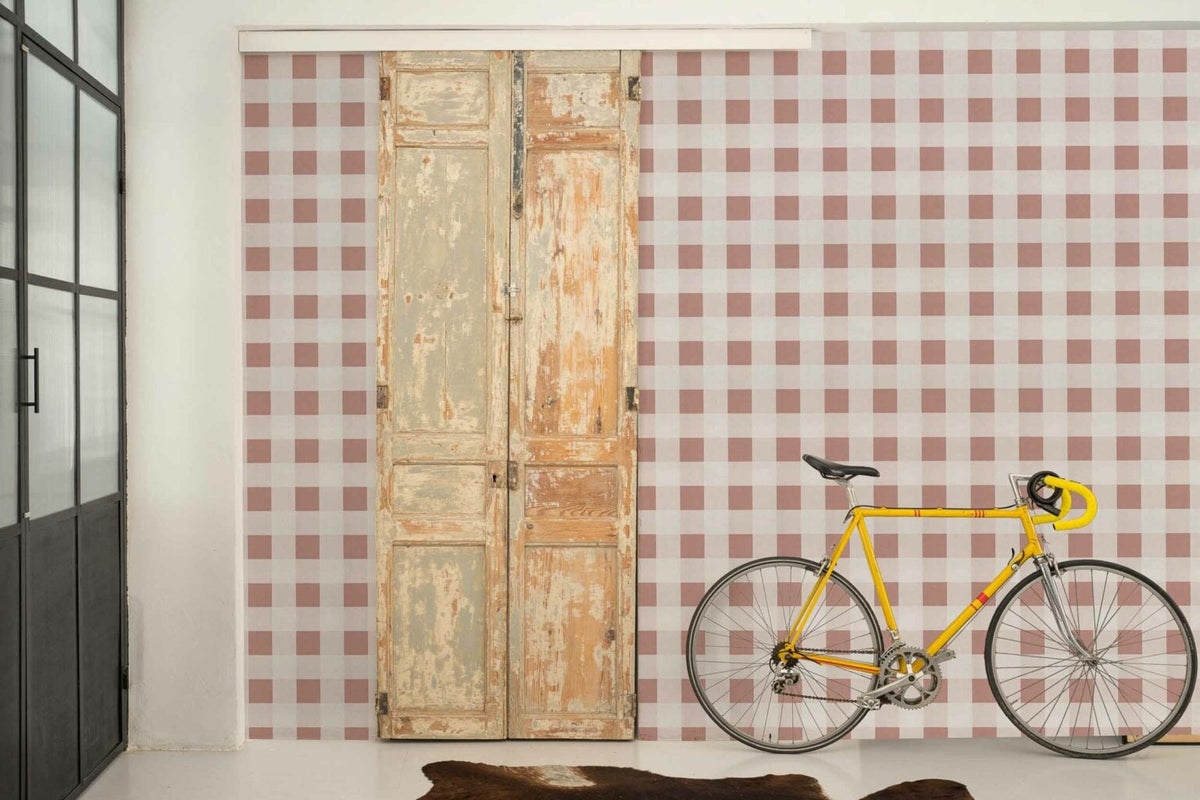 Check 8 wallpaper by Coordonné in Gamba, shown in a styled room