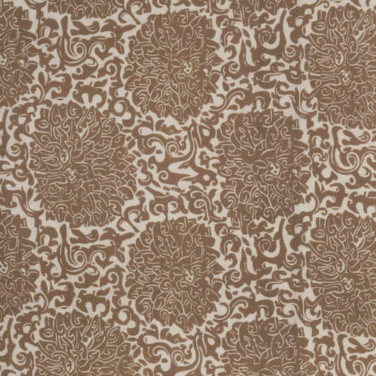 Chrysanthemum Archive Revival Printed Linen Fabric by Volga Linen in Caramel/Oyster