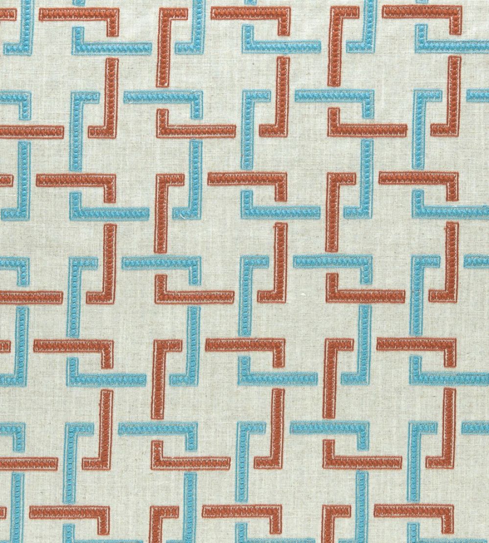 Sekai Fabric by Clarke & Clarke Cinnabar/Aqua