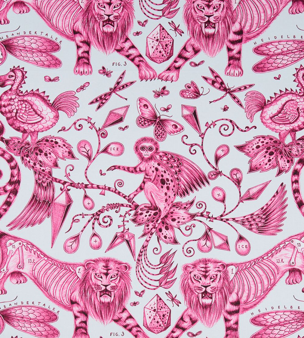Emma J Shipley Extinct Fabric by Clarke & Clarke Magenta
