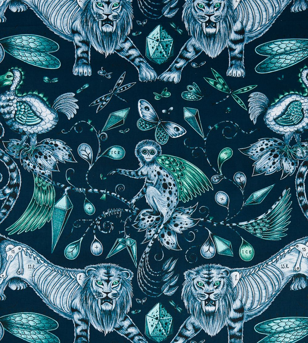 Emma J Shipley Extinct Fabric by Clarke & Clarke Navy