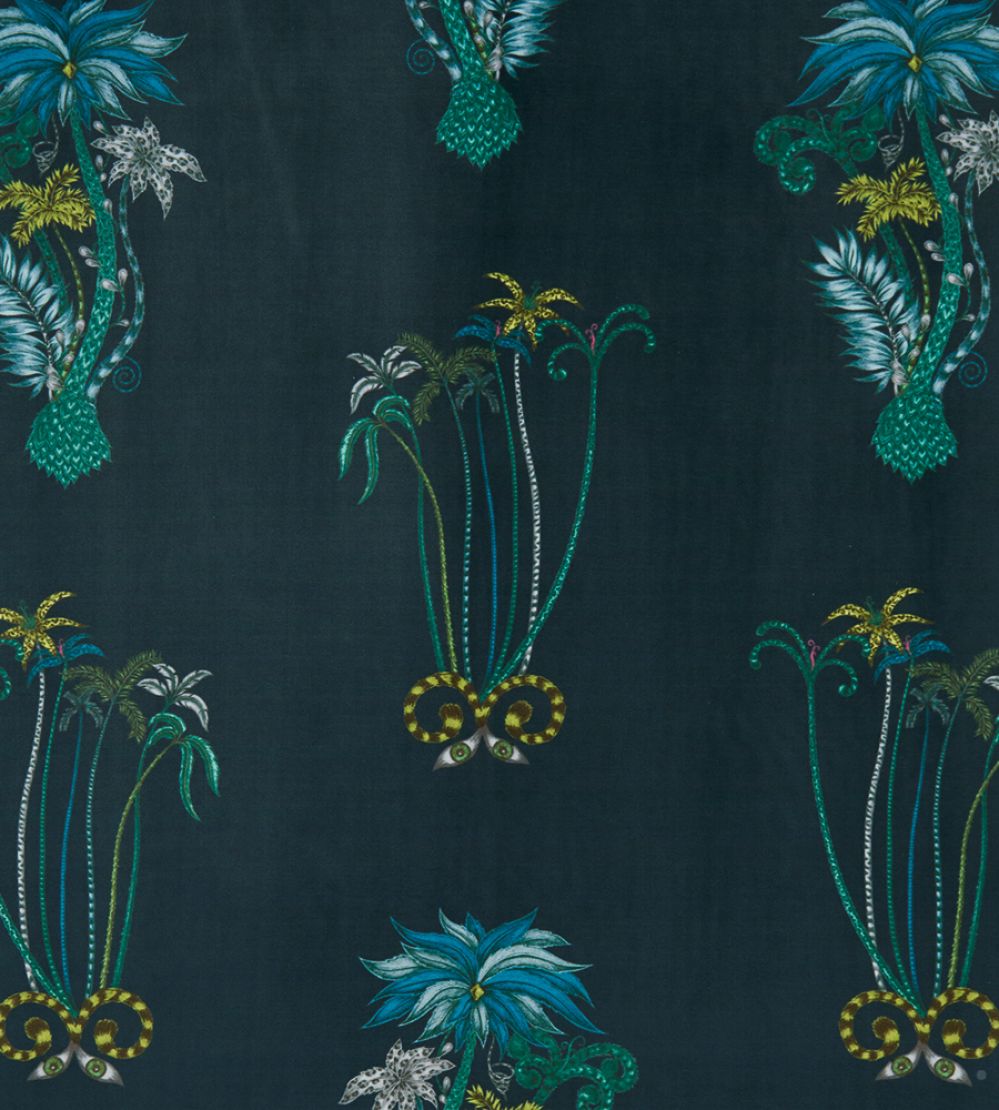 Emma J Shipley Jungle Palms Velvet Fabric by Clarke & Clarke Navy