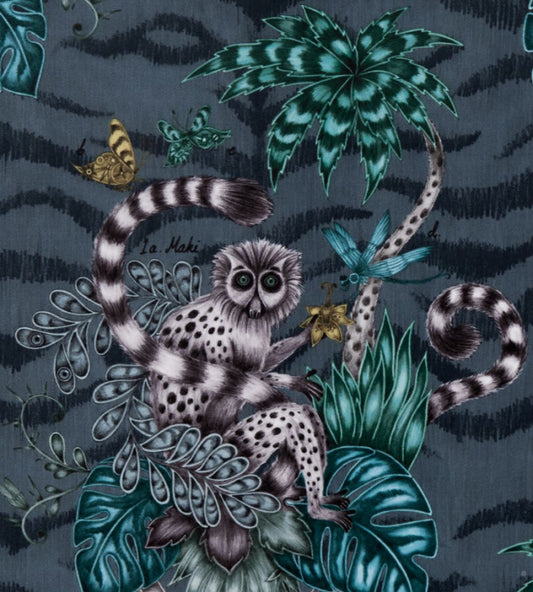 Emma J Shipley Lemur Velvet Fabric by Clarke & Clarke Navy